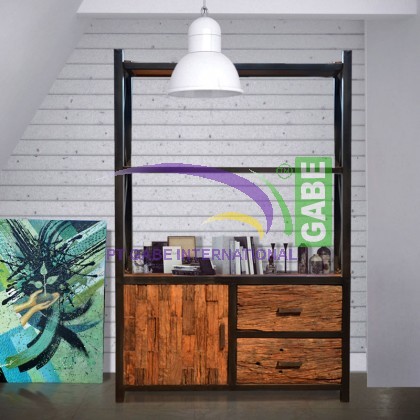 Iron and Wood bookcase 1 door 2 drawers